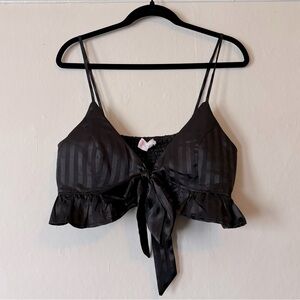 Cropped Satin Top W/ Bow